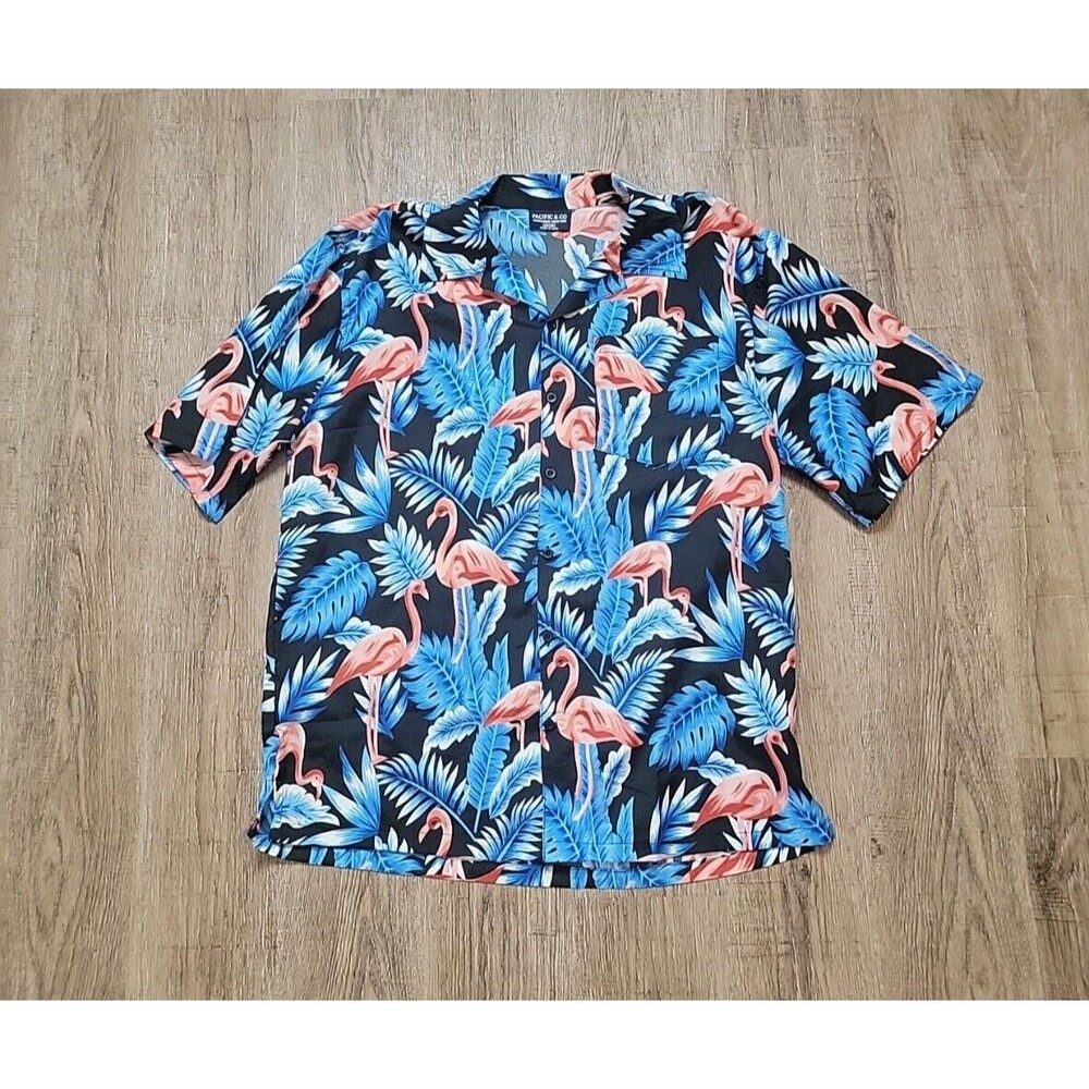 Pacific & Co  Button Down Shirt Blouse ~ Sz M ~ Blue & Pink ~ Short Sleeve